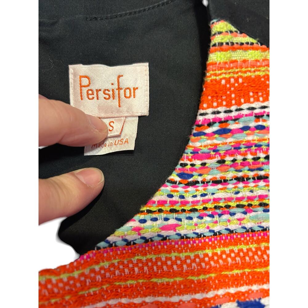 PERSIFOR Black Sleeveless Embroidered Tweed Woven Textile Dress Women's SMALL - Picture 3 of 6